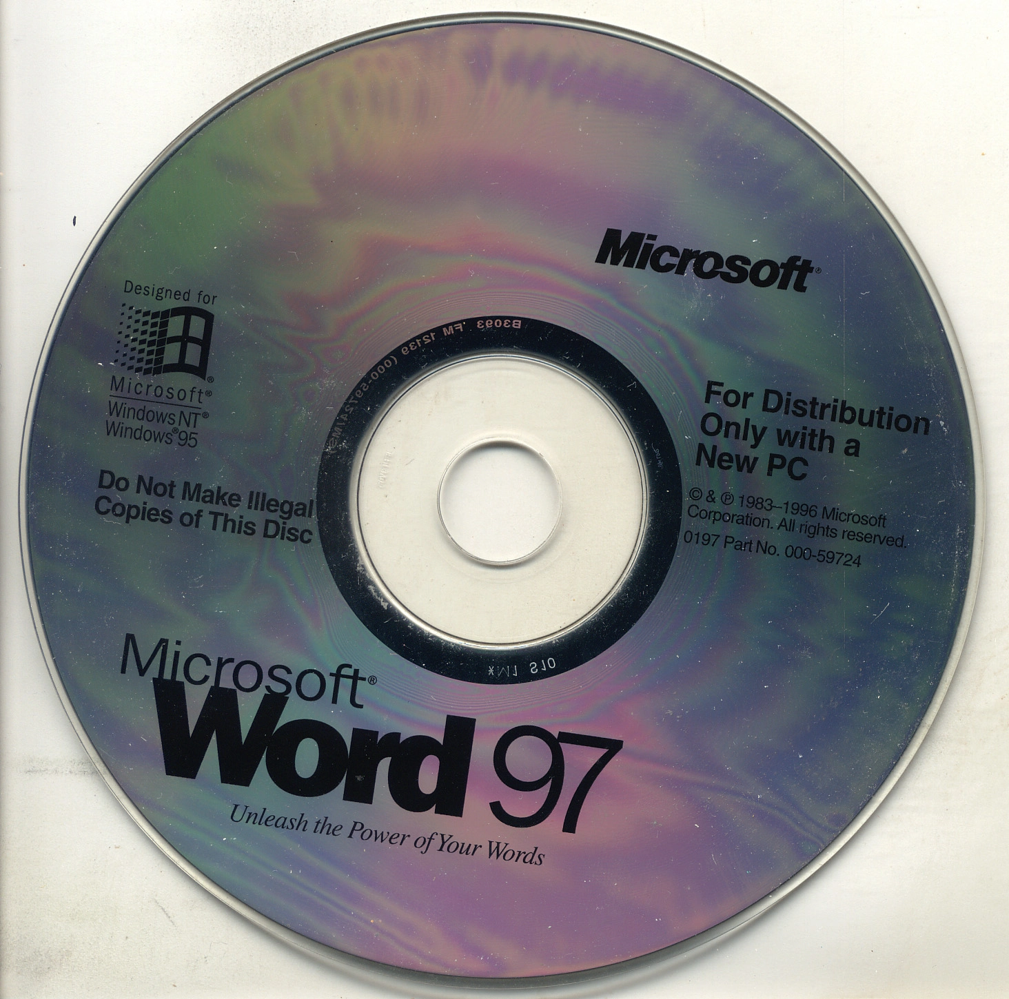 Microsoft Word 97 on a CD for distribution to end user